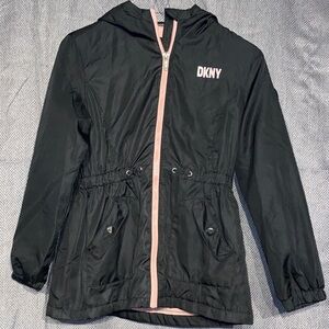 DKNY Kids Raincoat in Black with Pink Trim